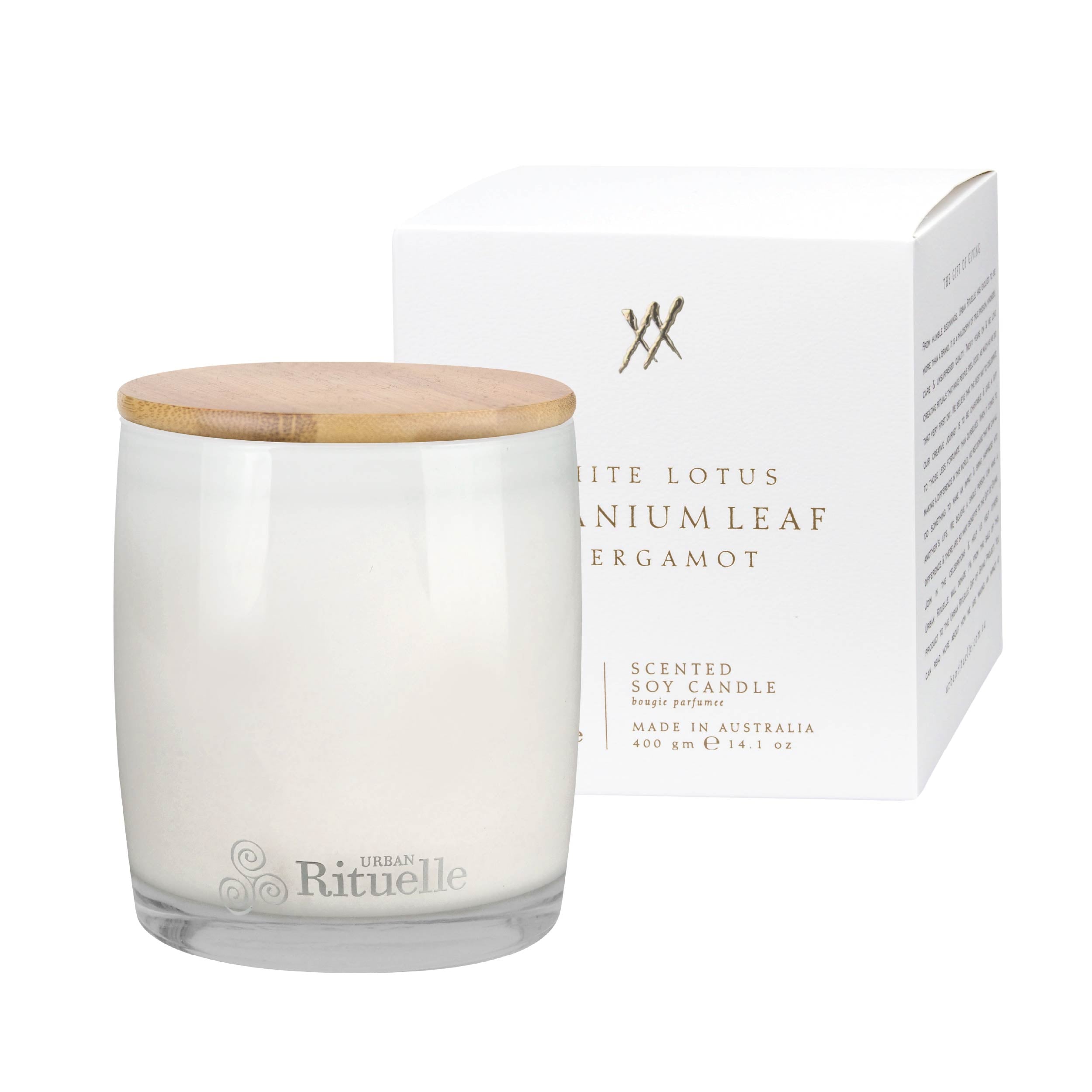White Lotus, Geranium Leaf & Bergamot<br> TESTER: Scented Soy Candle - 400gm
