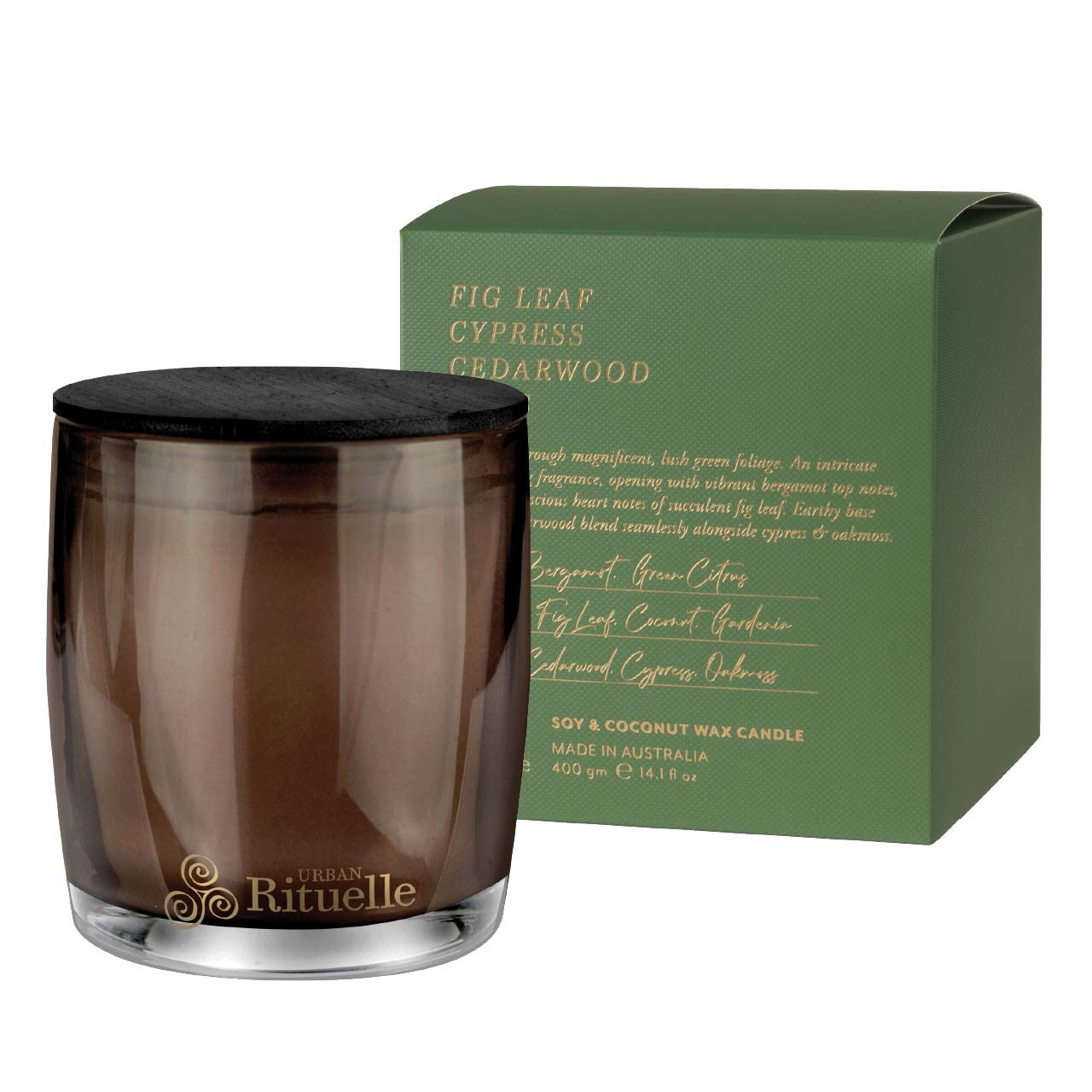Fig Leaf, Cypress, Cedarwood, Moss<br> TESTER: Scented Soy Candle - 400gm