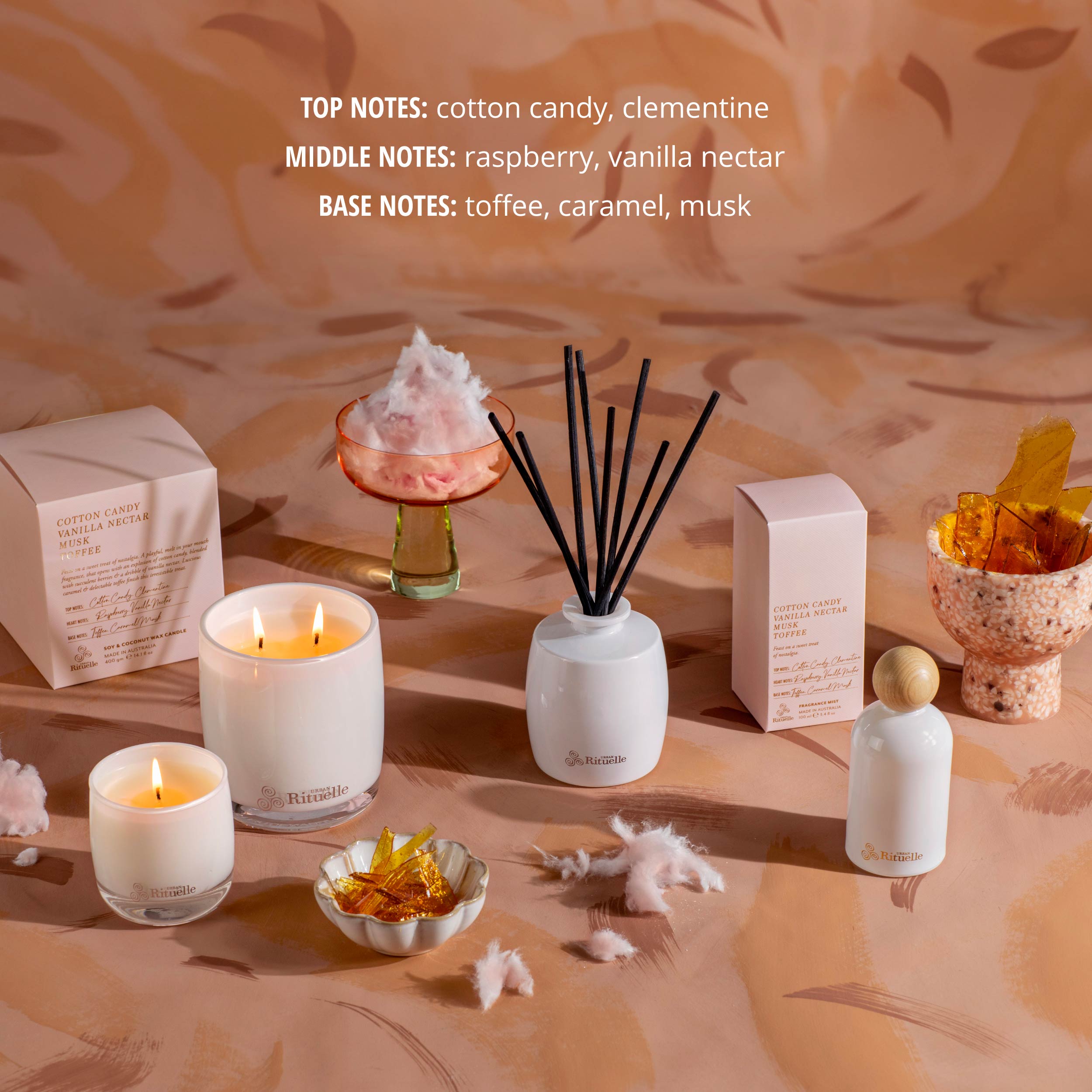 Apotheca Single Fragrance Package - Cotton Candy, Vanilla Nectar, Musk, Toffee