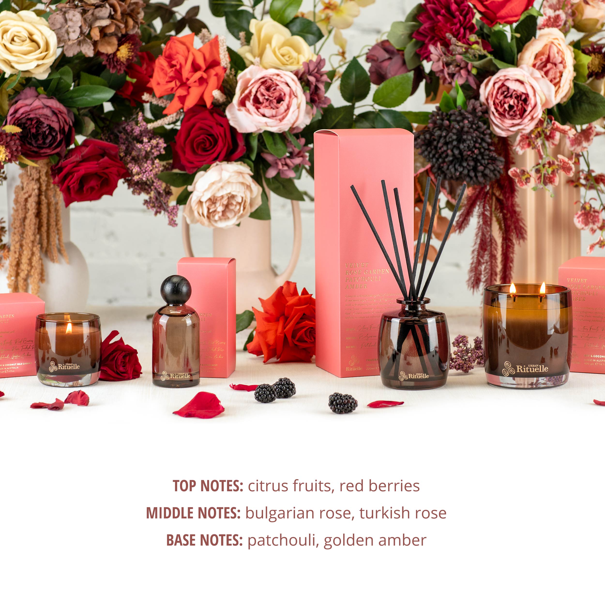 Apotheca Single Fragrance Package - Velvet Rose Garden, Patchouli, Amber