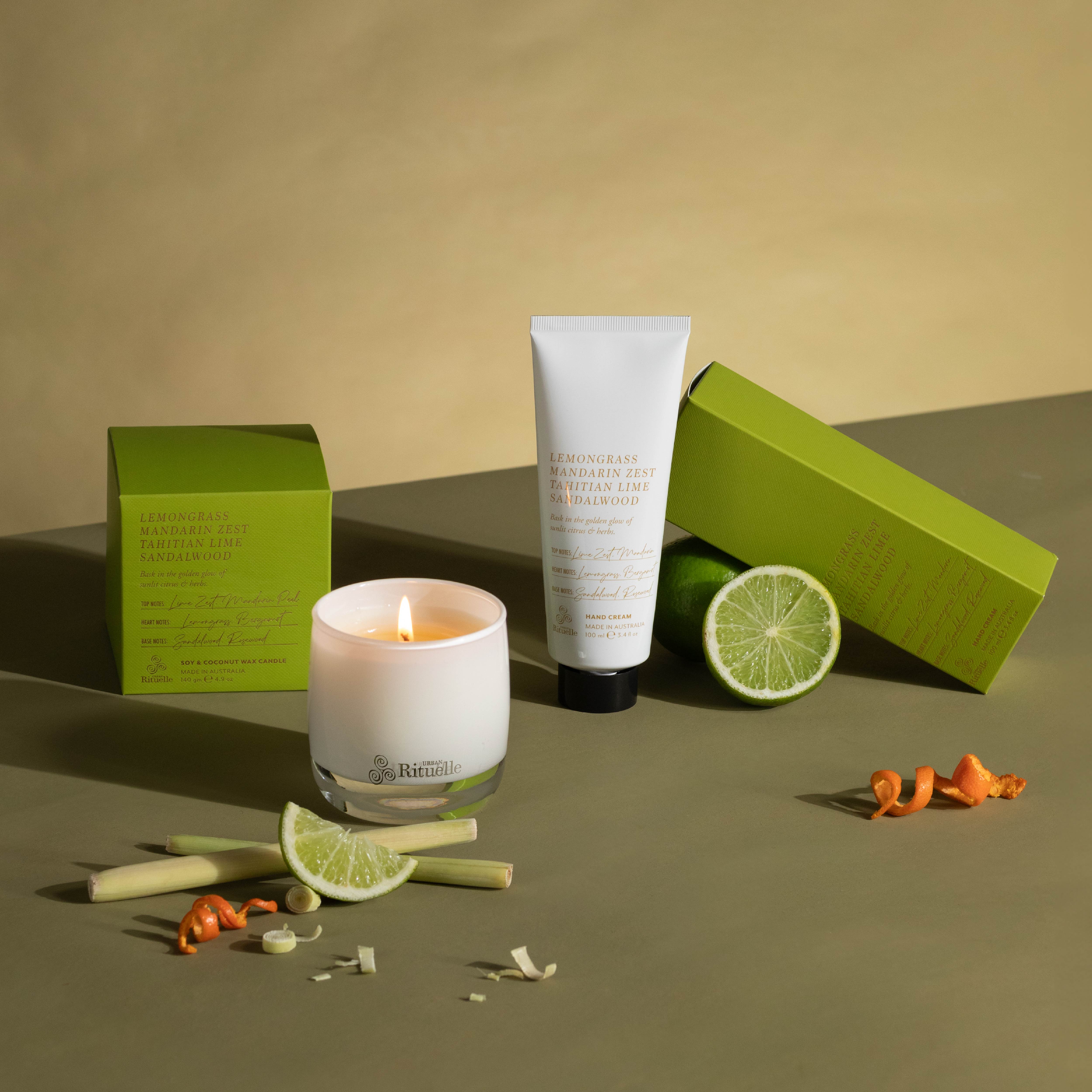 Lemongrass, Mandarin Zest, Tahitian Lime, Sandalwood<br> Scented Soy Candle | 140gm