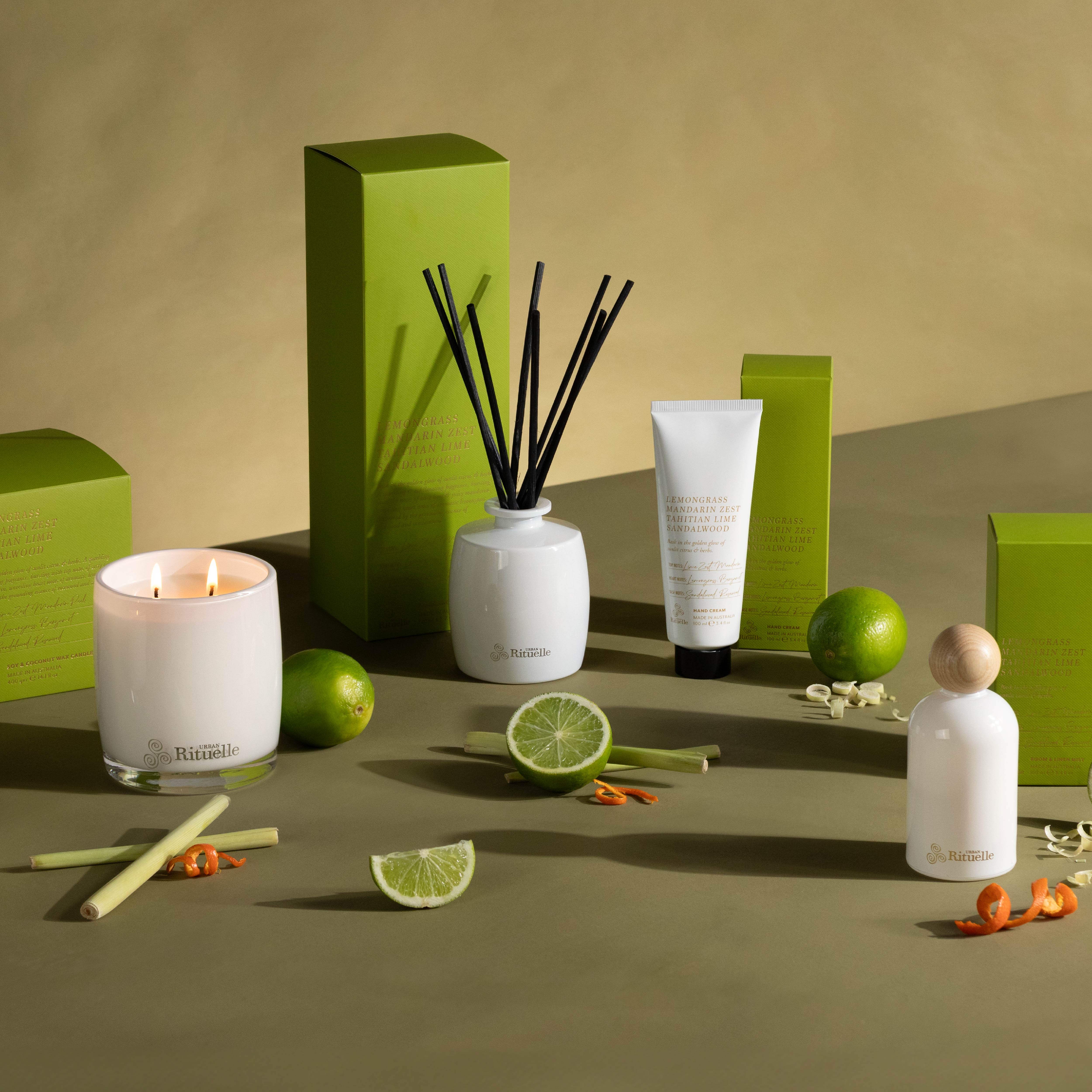 Lemongrass, Mandarin Zest, Tahitian Lime, Sandalwood<br> Scented Soy Candle | 140gm