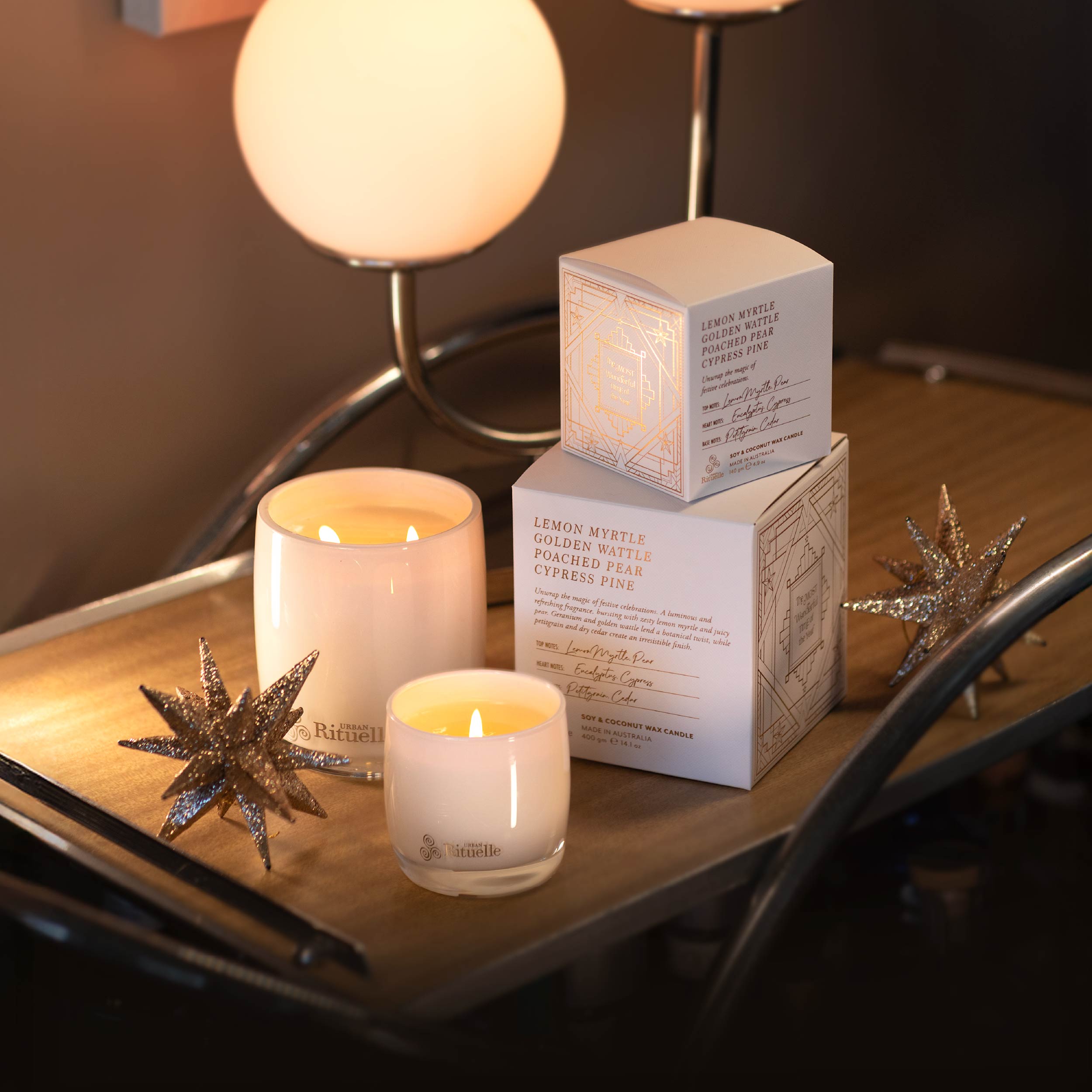 Lemon Myrtle, Golden Wattle, Poached Pear, Cypress Pine<br> Scented Soy Candle | 400gm
