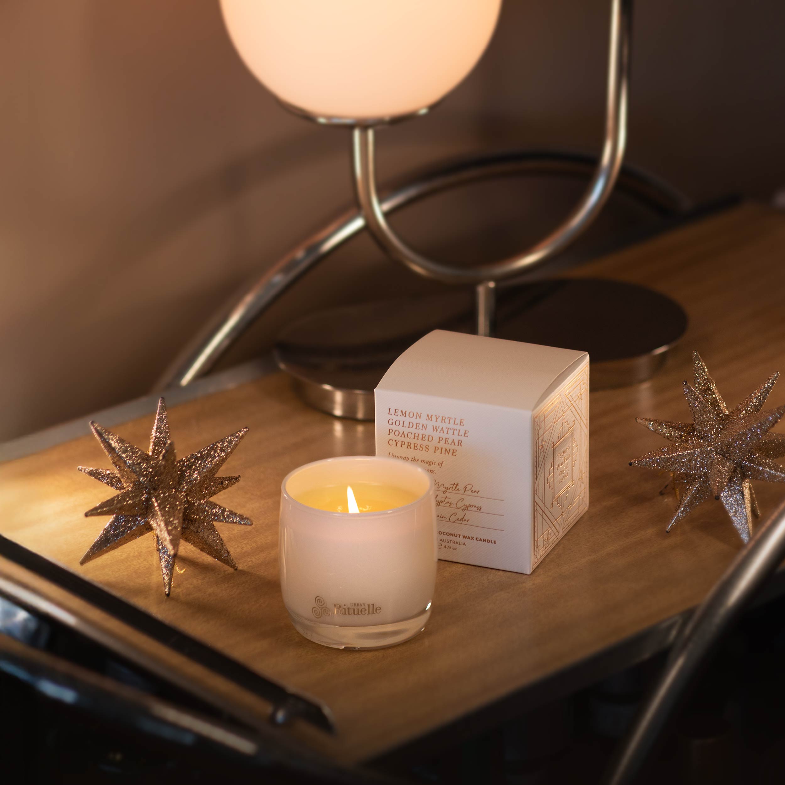 Lemon Myrtle, Golden Wattle, Poached Pear, Cypress Pine<br> Scented Soy Candle | 140gm