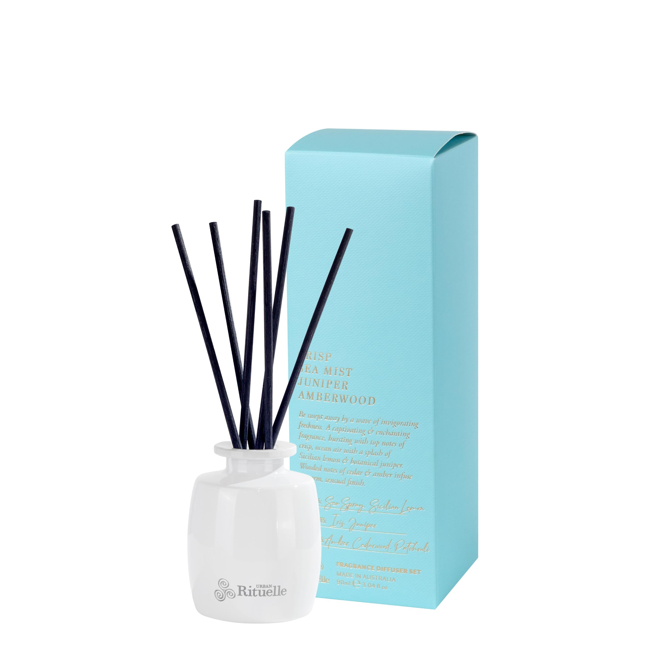 Crisp Sea Mist, Juniper, Amberwood<br>Fragrance Diffuser Set | 90ml
