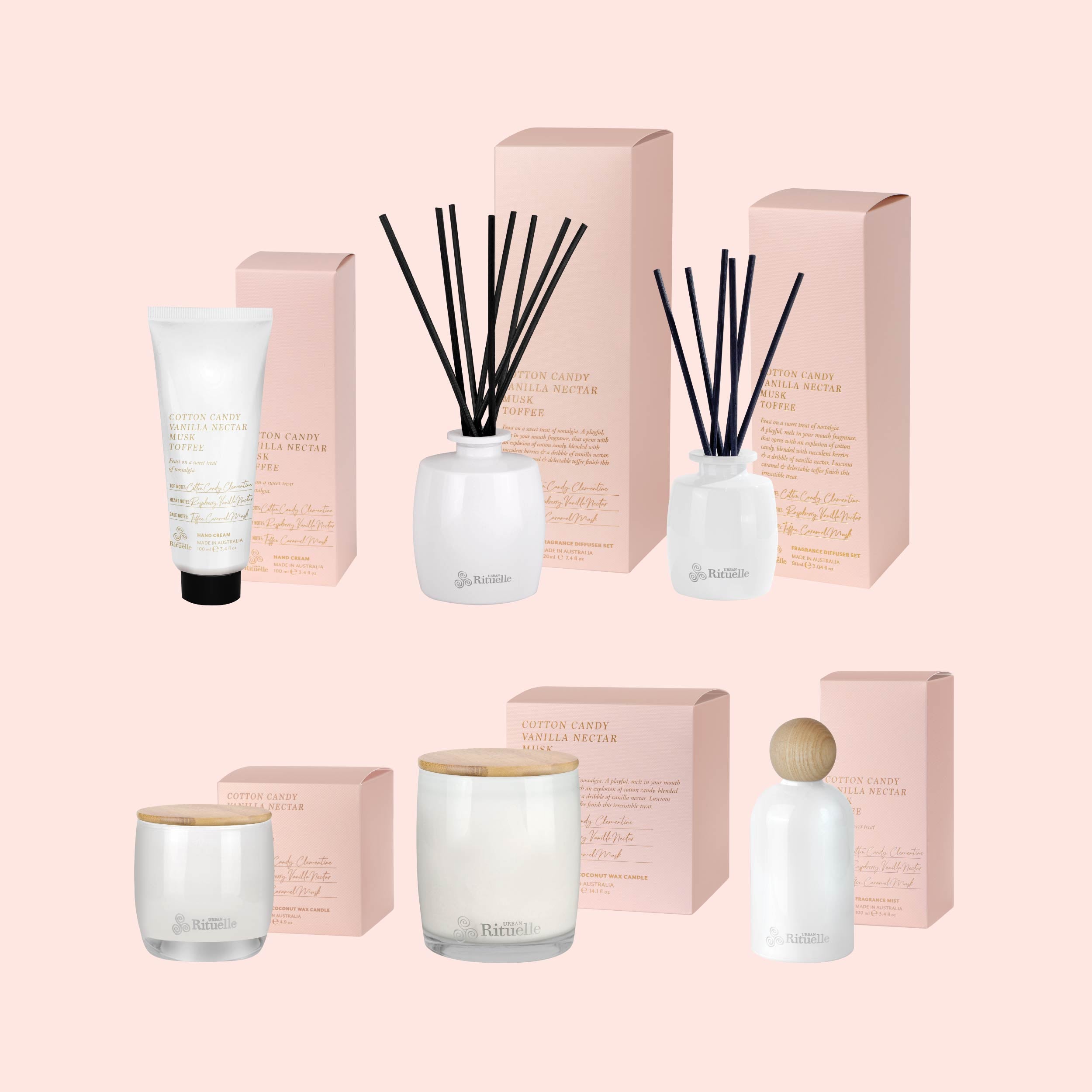 Apotheca Single Fragrance Package - Cotton Candy, Vanilla Nectar, Musk, Toffee