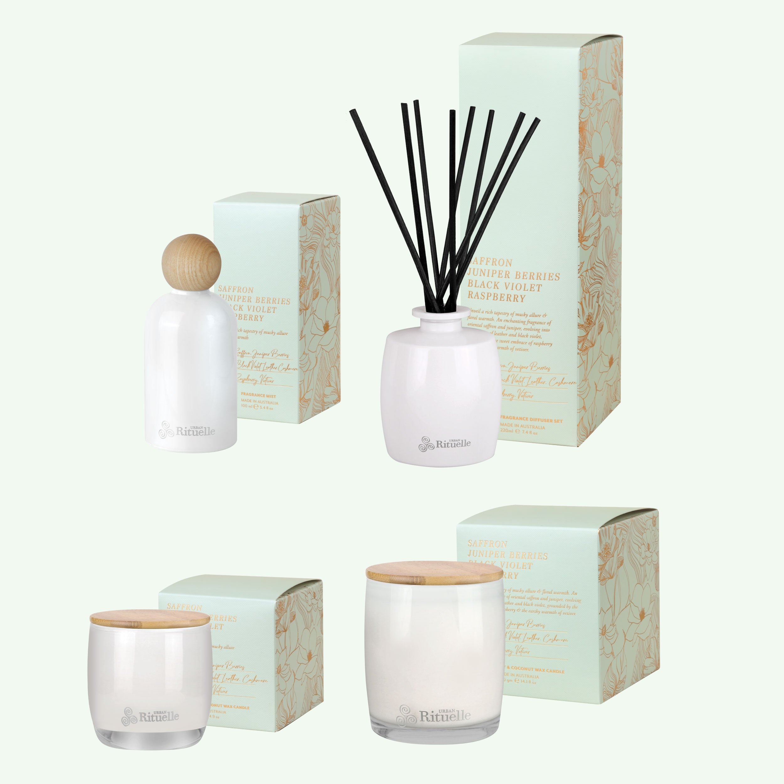 Apotheca Single Fragrance Package - Saffron, Juniper Berries, Black Violet, Raspberry