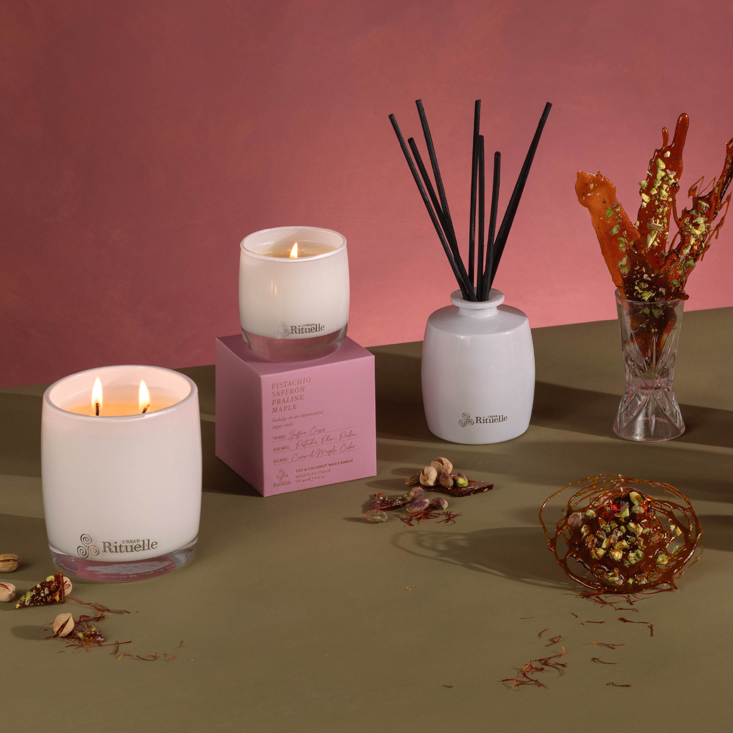 Pistachio, Saffron, Praline, Maple<br> Scented Soy Candle | 400gm