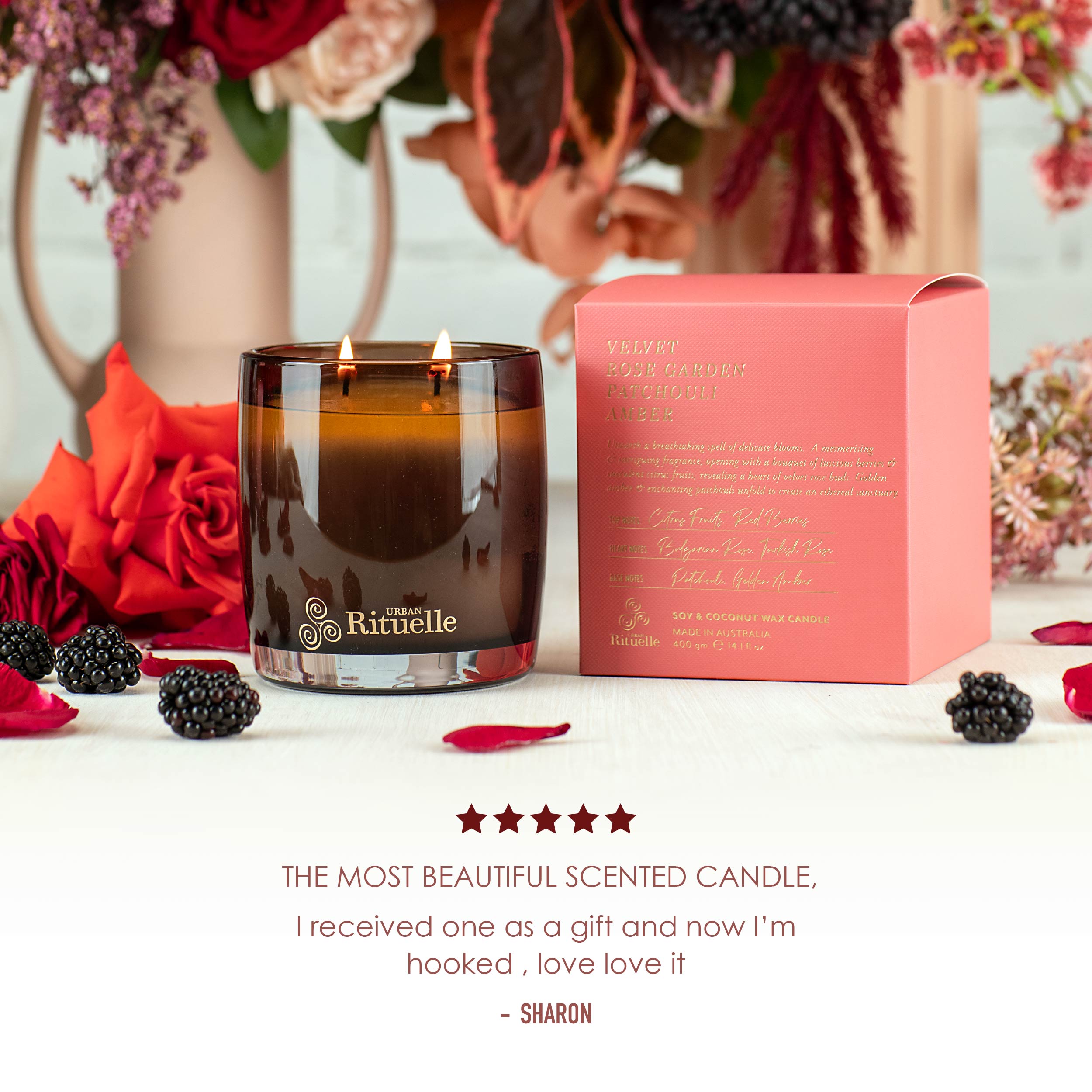 Velvet Rose Garden, Patchouli, Amber<br> Scented Soy Candle | 400gm