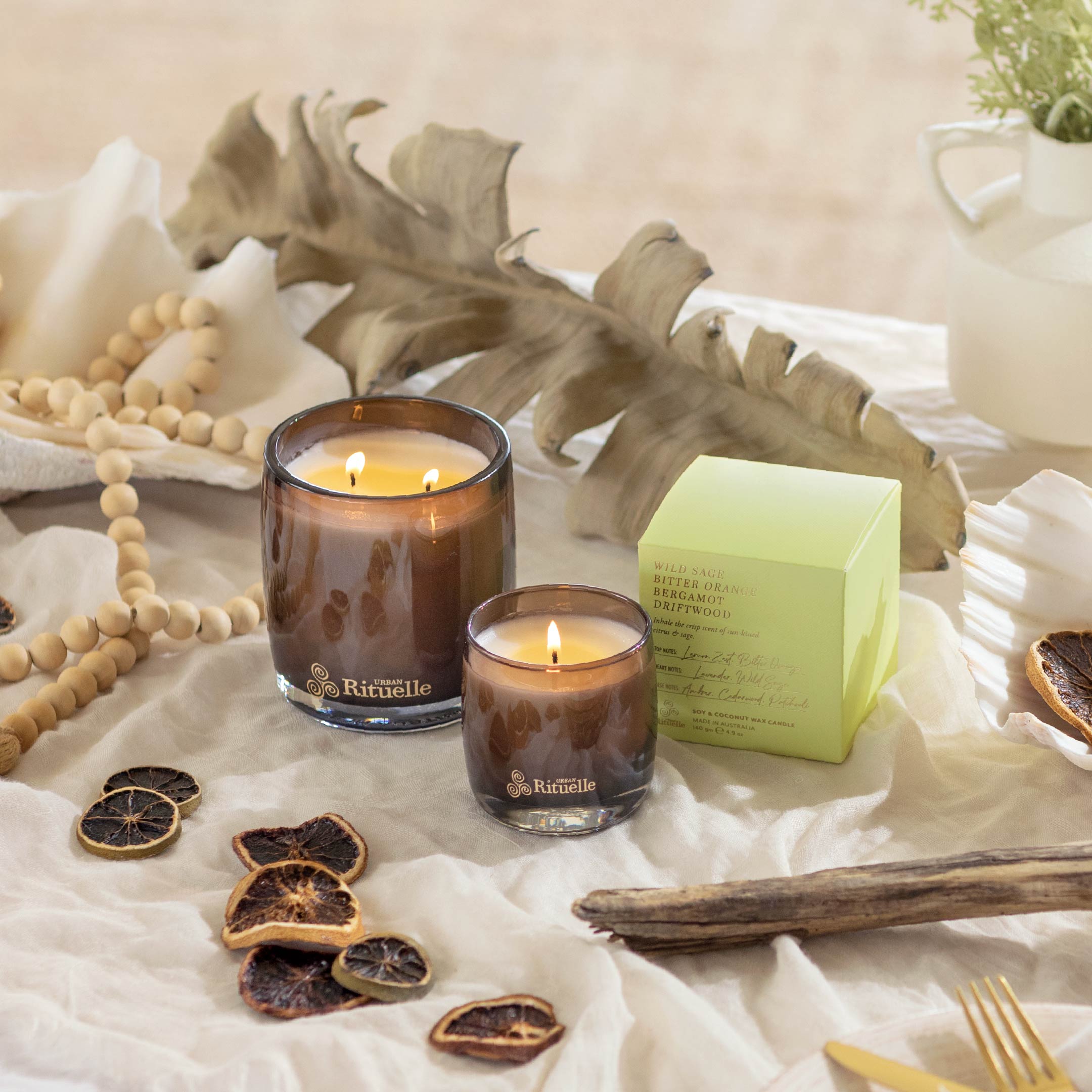 Wild Sage, Bitter Orange, Bergamot, Driftwood<br> TESTER: Scented Soy Candle - 140gm