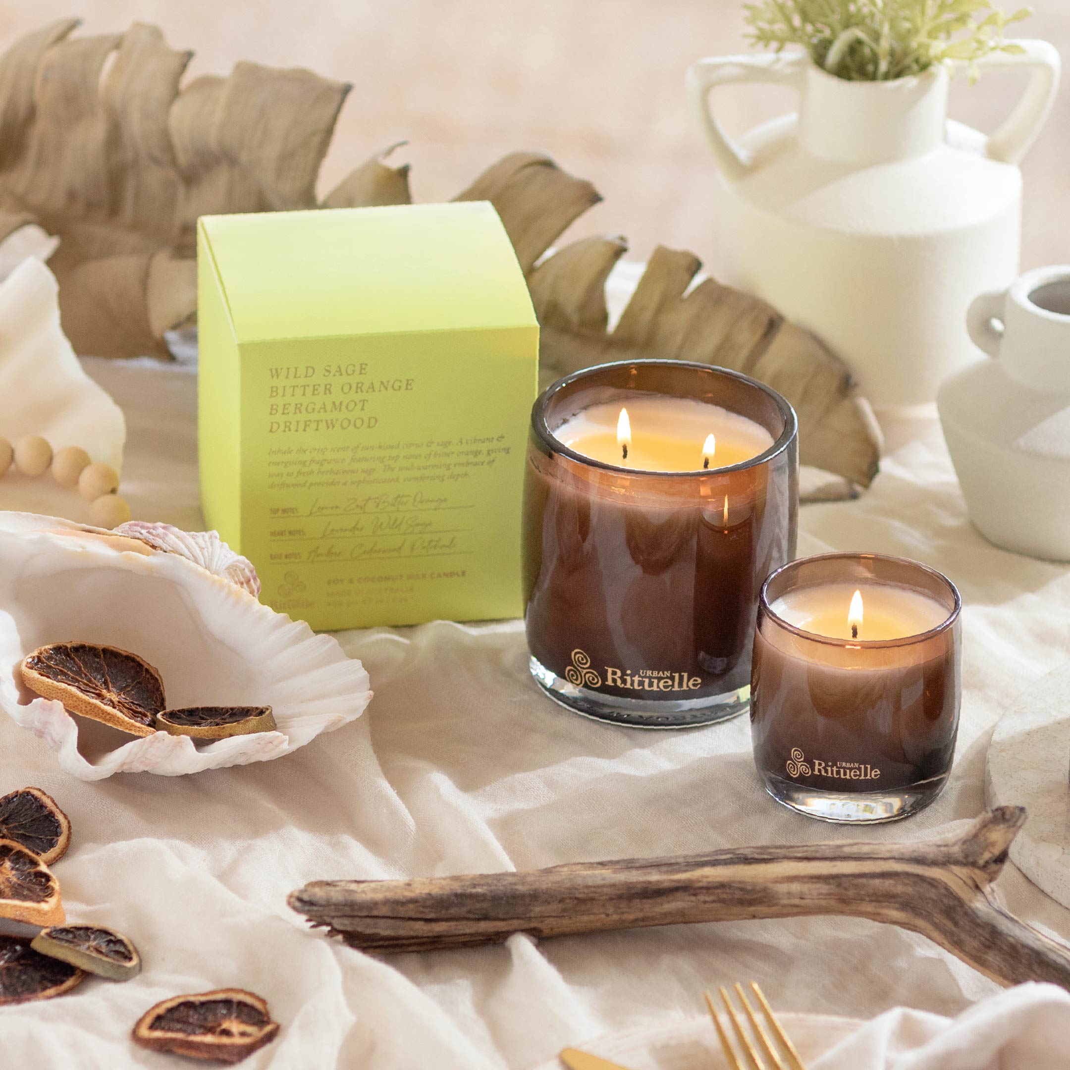 Wild Sage, Bitter Orange, Bergamot, Driftwood<br> TESTER: Scented Soy Candle - 140gm