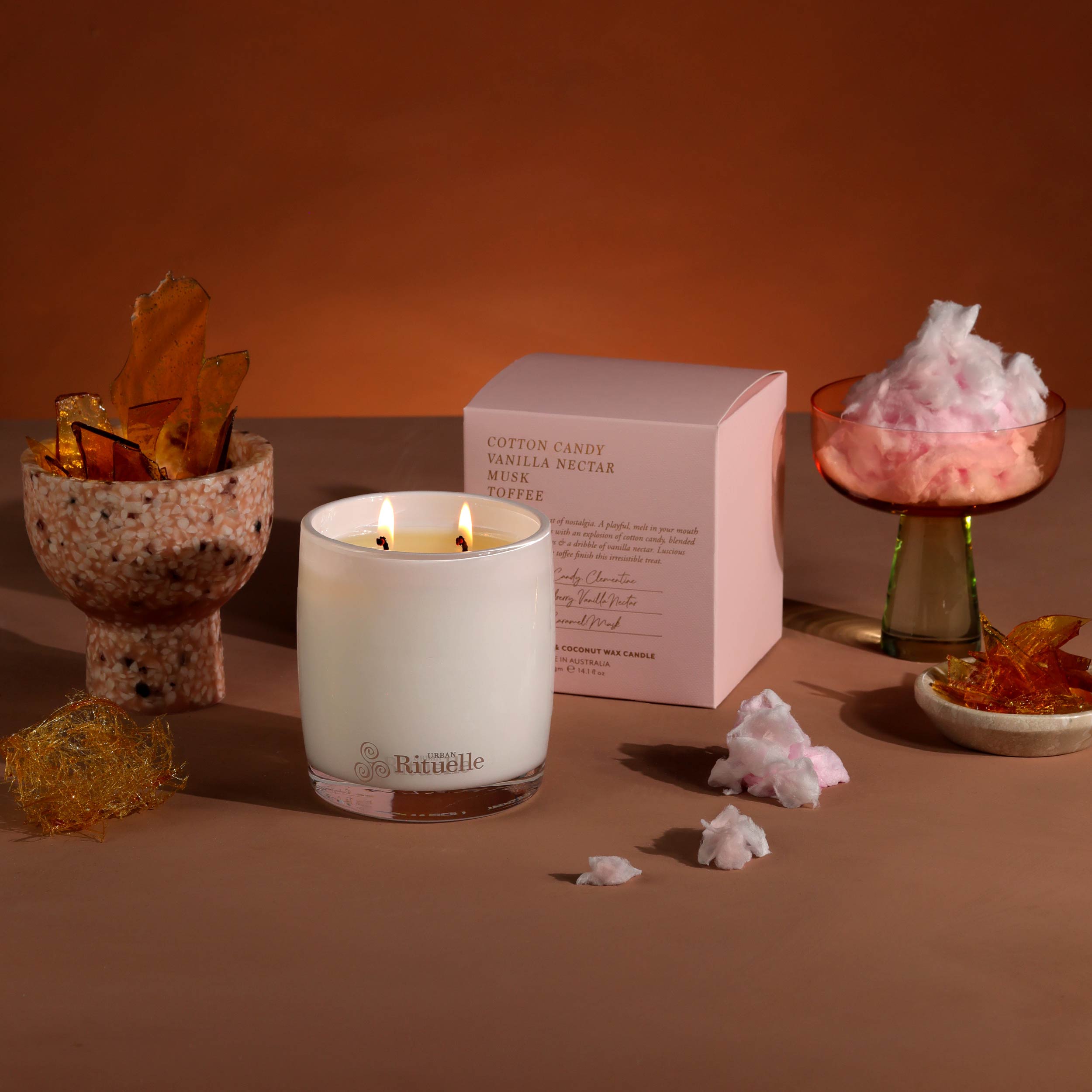 Cotton Candy, Vanilla Nectar, Musk, Toffee<br> Scented Soy Candle | 400gm
