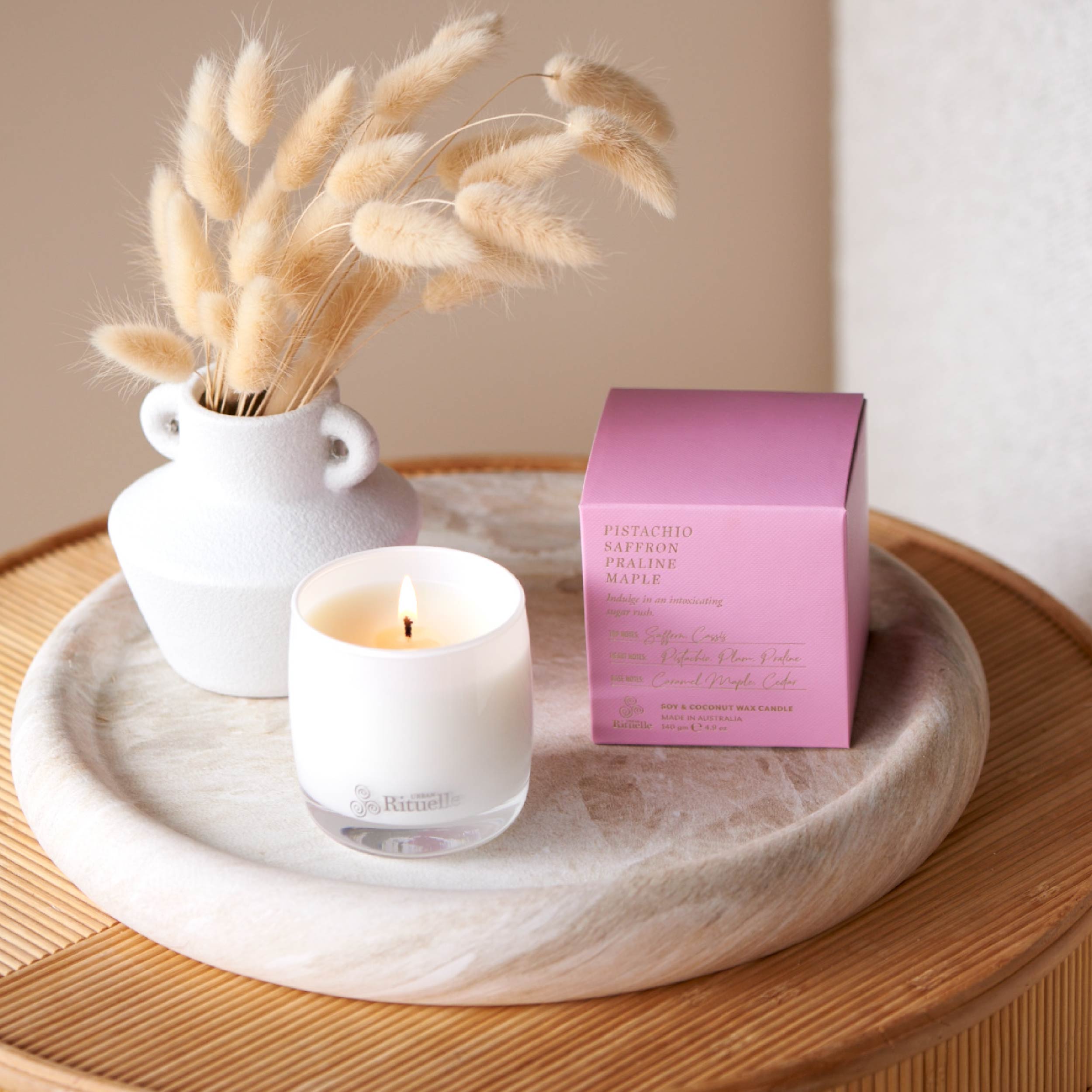 Pistachio, Saffron, Praline, Maple<br> Scented Soy Candle | 140gm