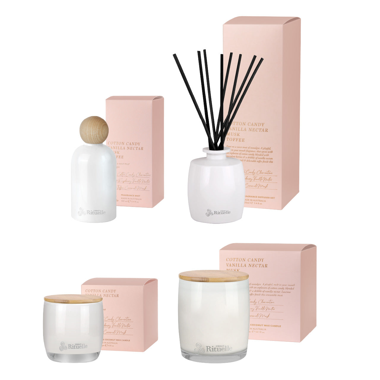 Apotheca Single Fragrance Package - Cotton Candy, Vanilla Nectar, Musk, Toffee