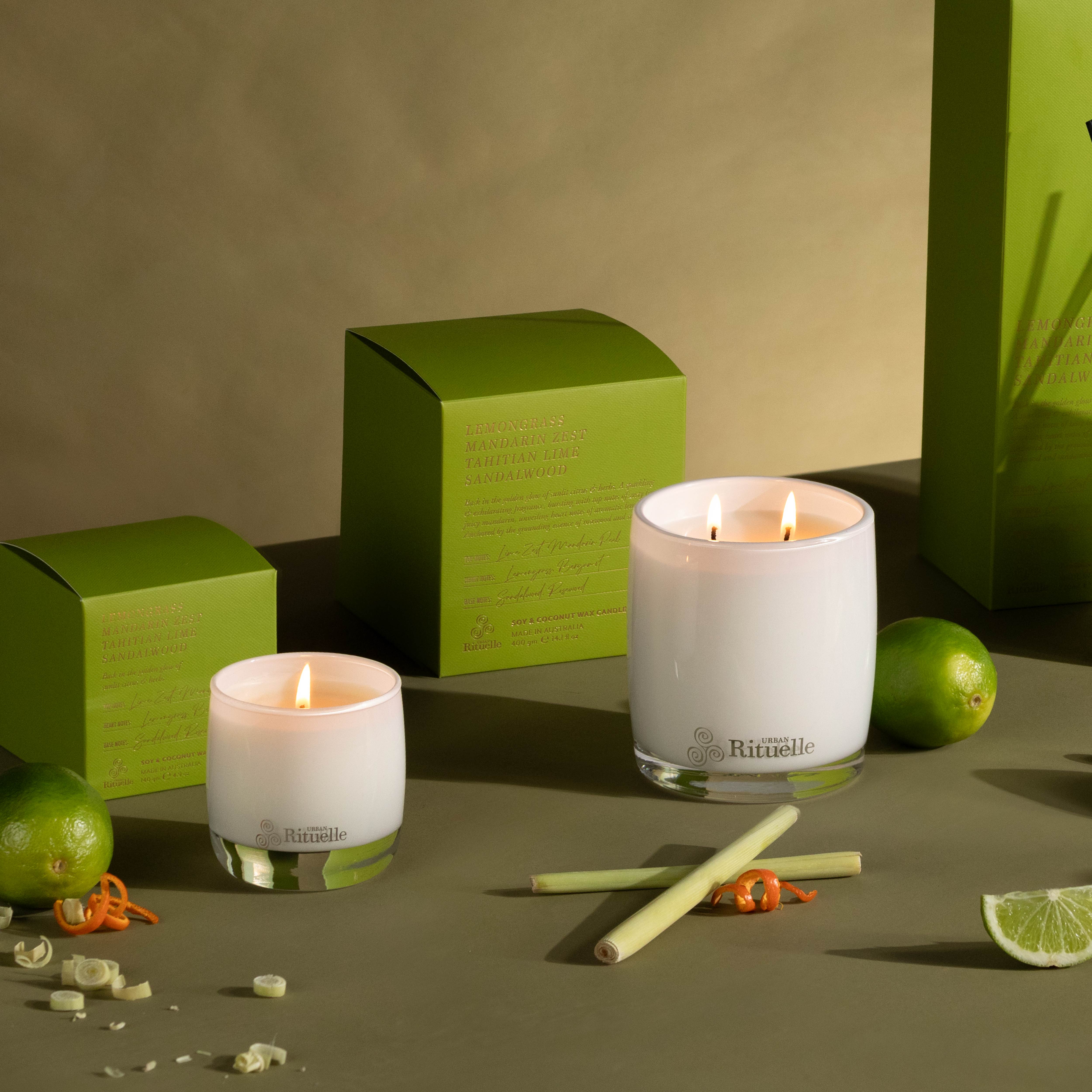 Lemongrass, Mandarin Zest, Tahitian Lime, Sandalwood<br> Scented Soy Candle | 140gm