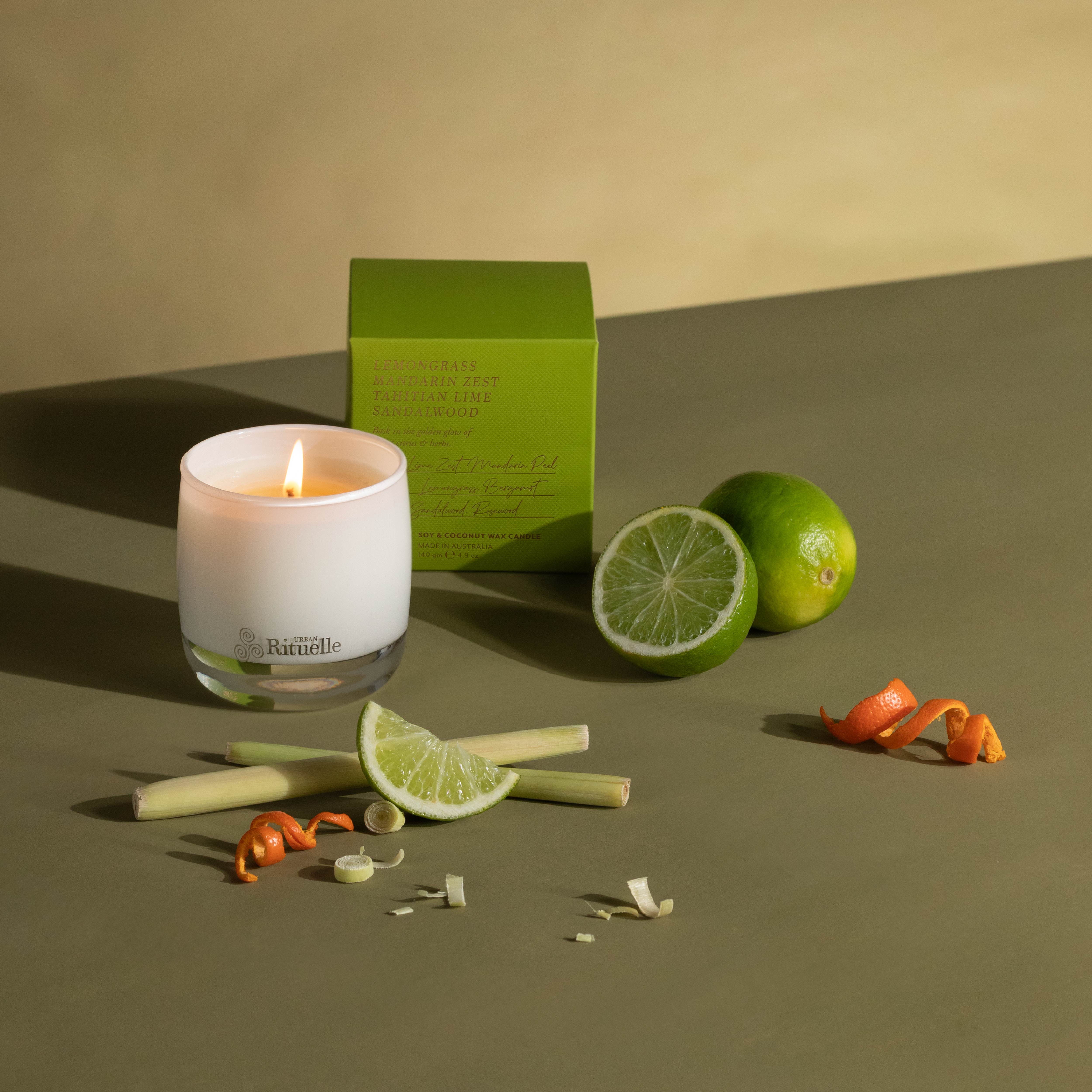 Lemongrass, Mandarin Zest, Tahitian Lime, Sandalwood<br> Scented Soy Candle | 140gm