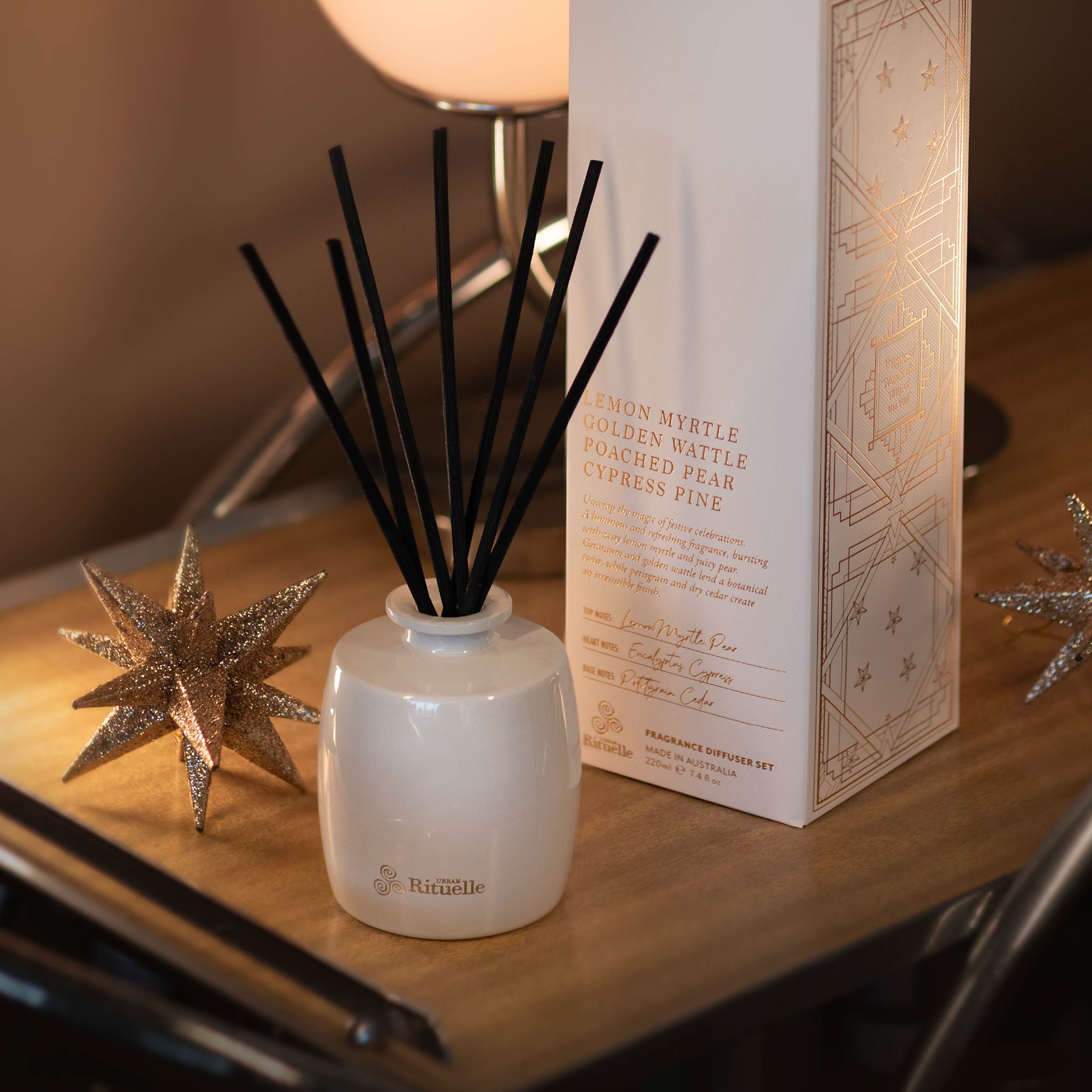 Lemon Myrtle, Golden Wattle, Poached Pear, Cypress Pine<br> Fragrance Diffuser Set | 220ml