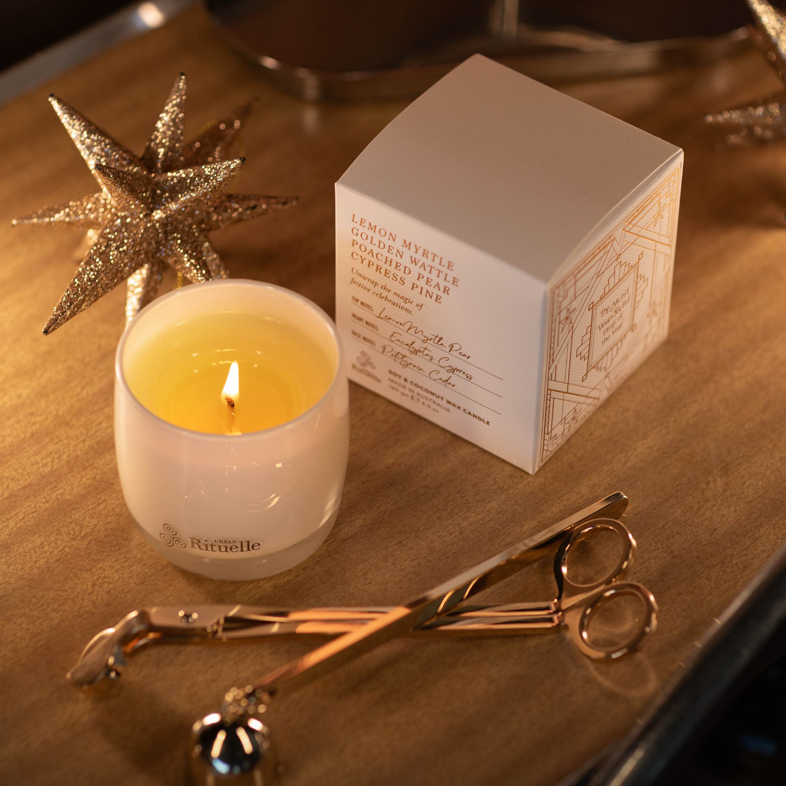 Lemon Myrtle, Golden Wattle, Poached Pear, Cypress Pine <br>TESTER: Scented Soy Candle | 140gm