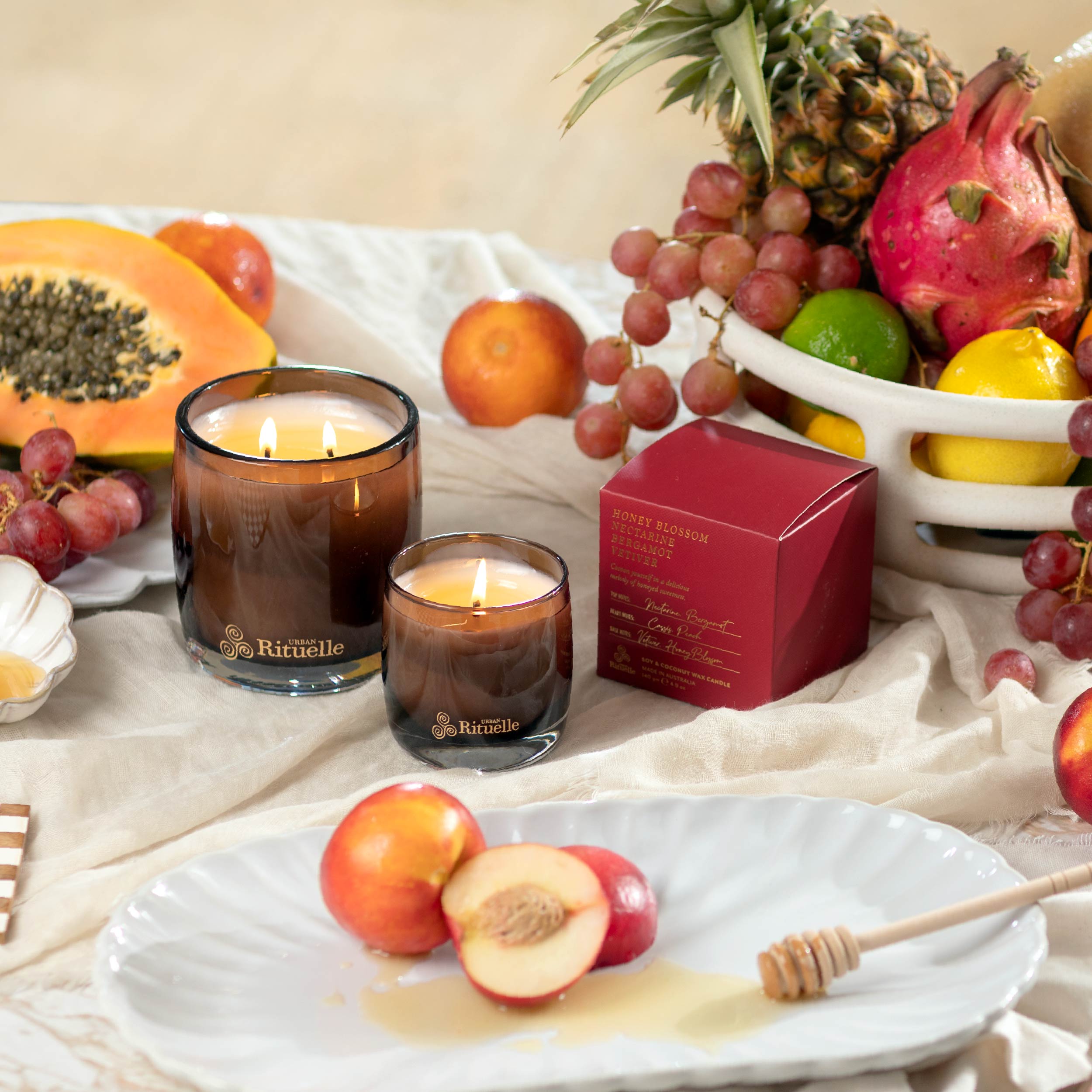 Nectarine, Honey Blossom, Bergamot, Vetiver<br> Scented Soy Candle | 400gm