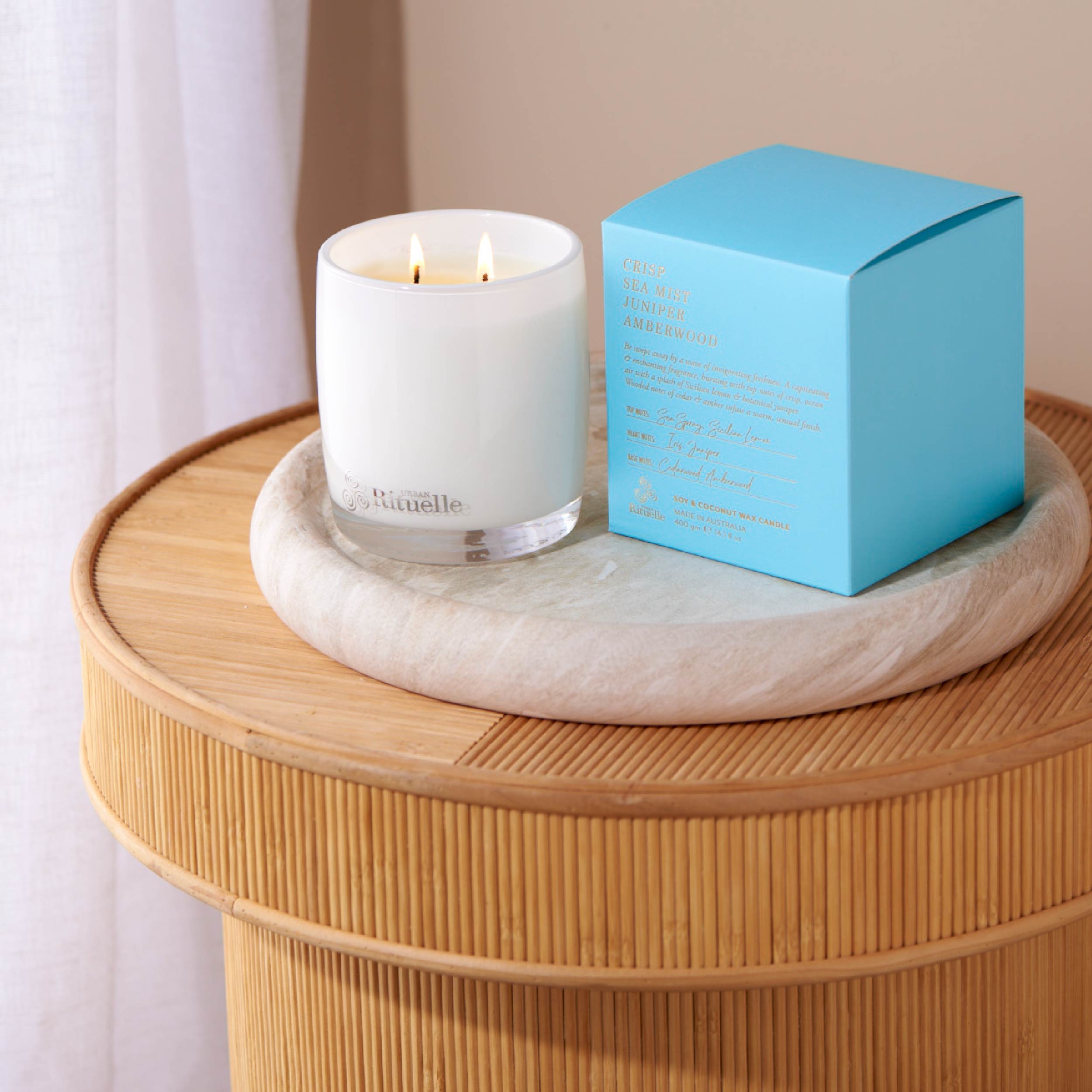 Crisp Sea Mist, Juniper, Amberwood<br> TESTER: Scented Soy Candle | 140gm