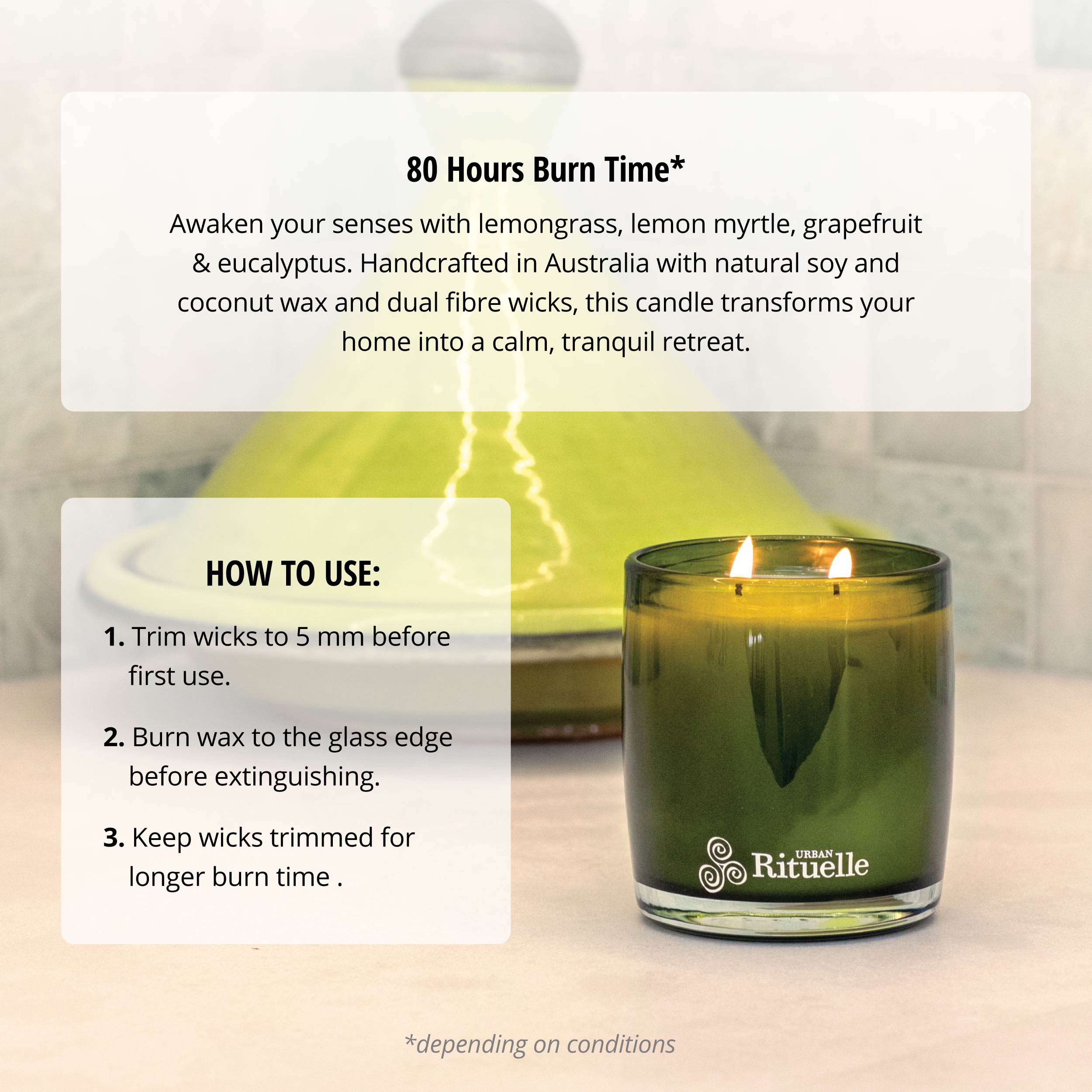 Lemongrass, Lemon Myrtle, Grapefruit & Eucalyptus<br> Scented Soy Candle | 400gm