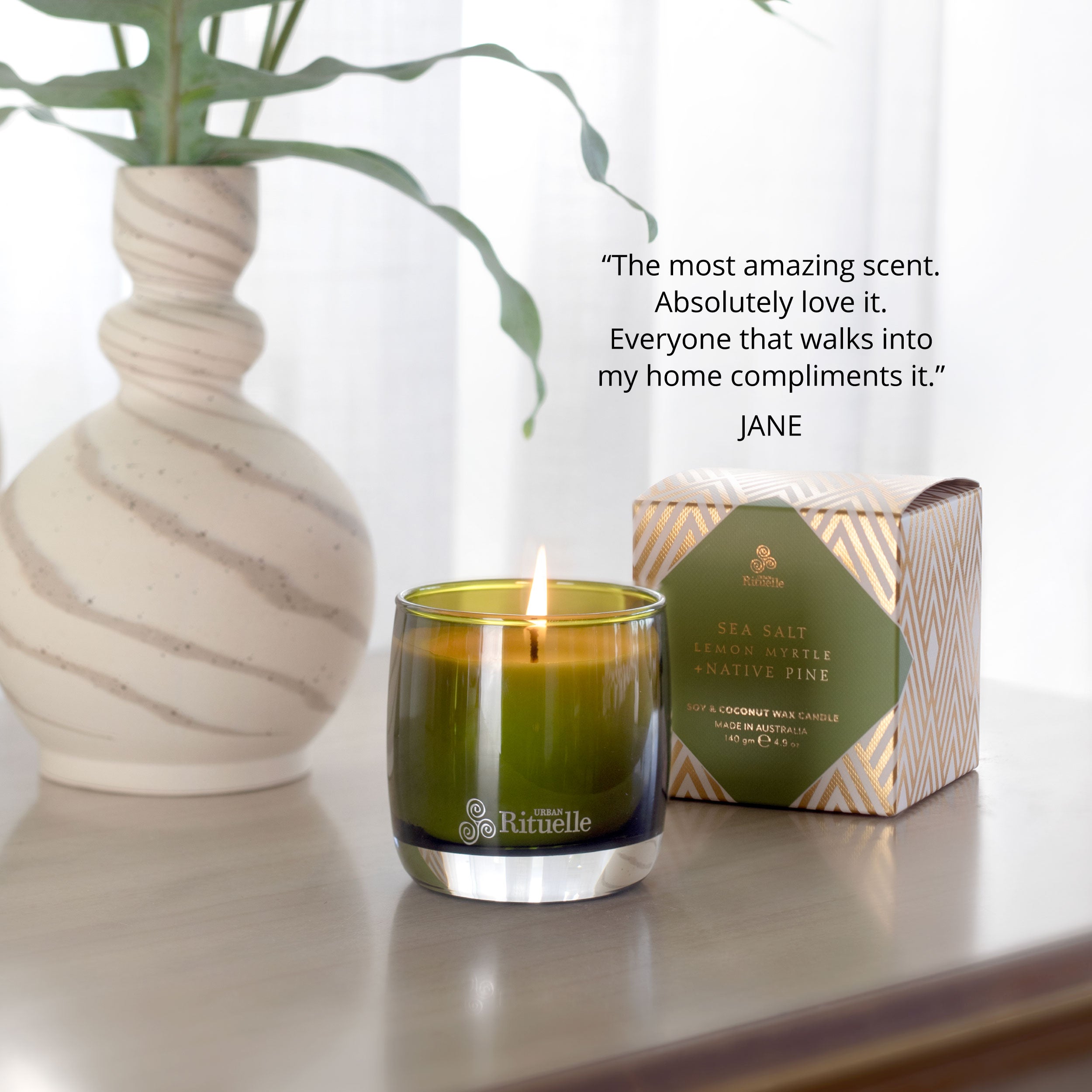 Sea Salt, Lemon Myrtle + Native Pine <br> Scented Soy Candle | 140gm