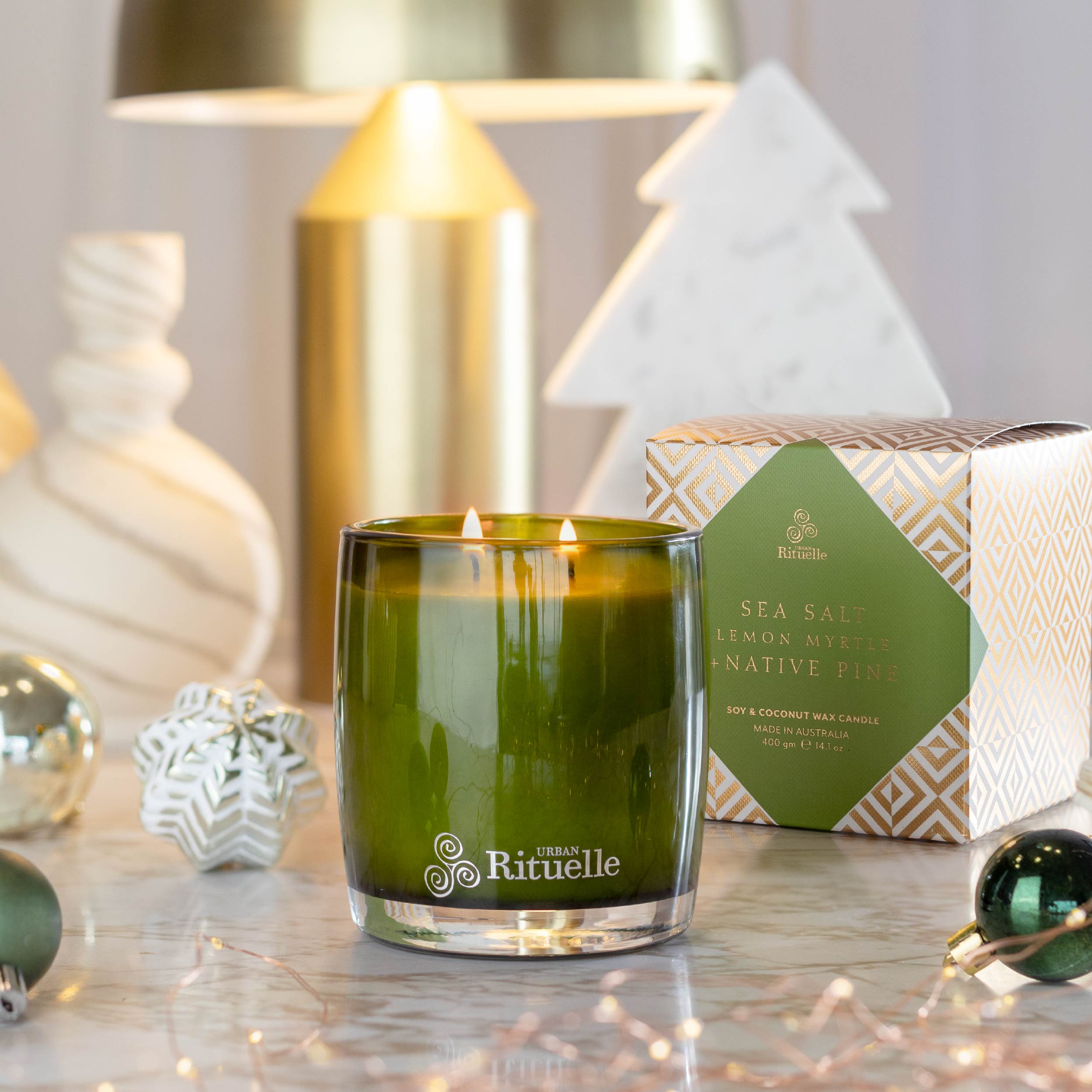 Sea Salt, Lemon Myrtle + Native Pine <br> Scented Soy Candle | 400gm