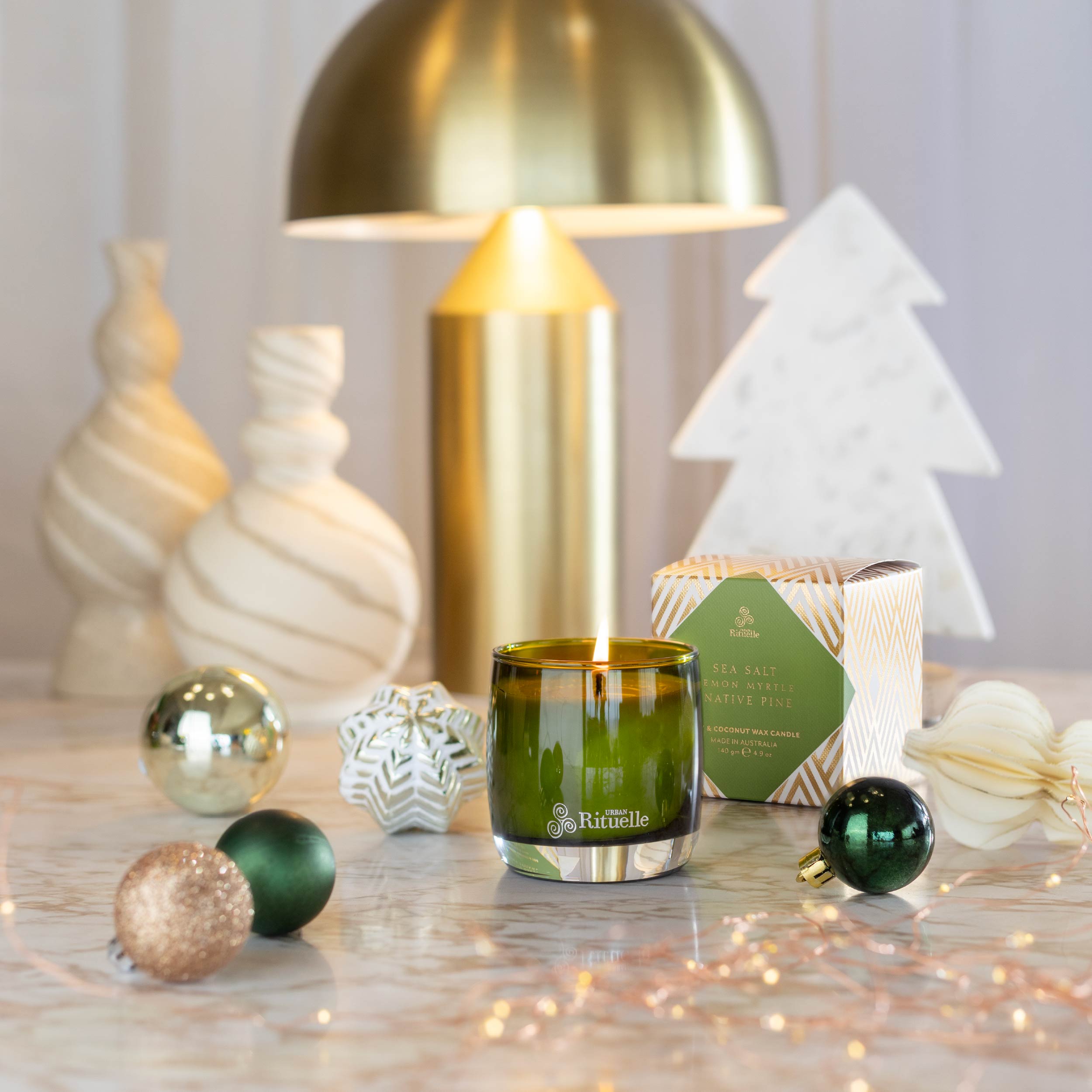 Sea Salt, Lemon Myrtle + Native Pine <br> Scented Soy Candle | 140gm