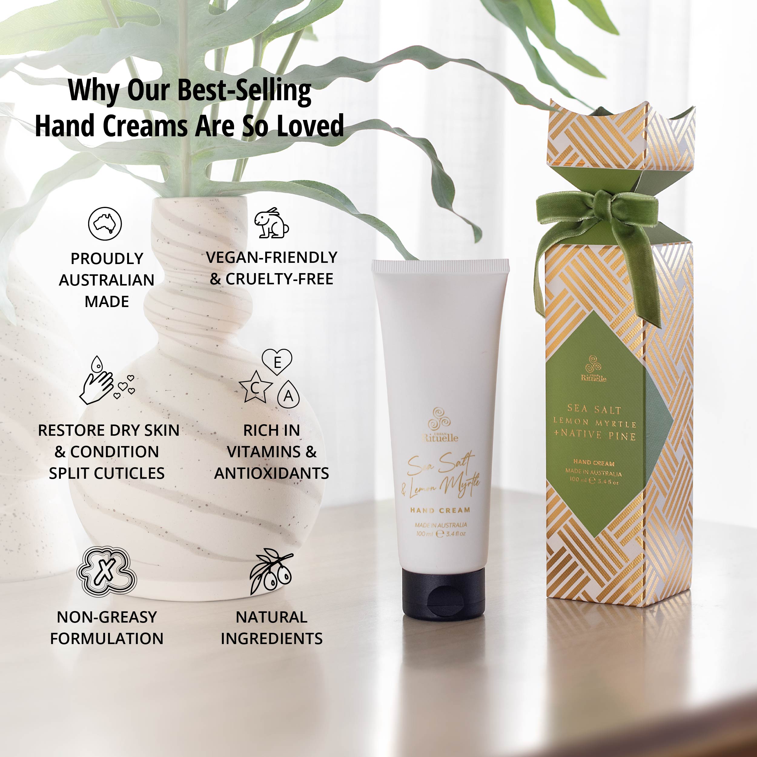 Sea Salt, Lemon Myrtle + Native Pine <br> Hand Cream Bon Bon | 100ml