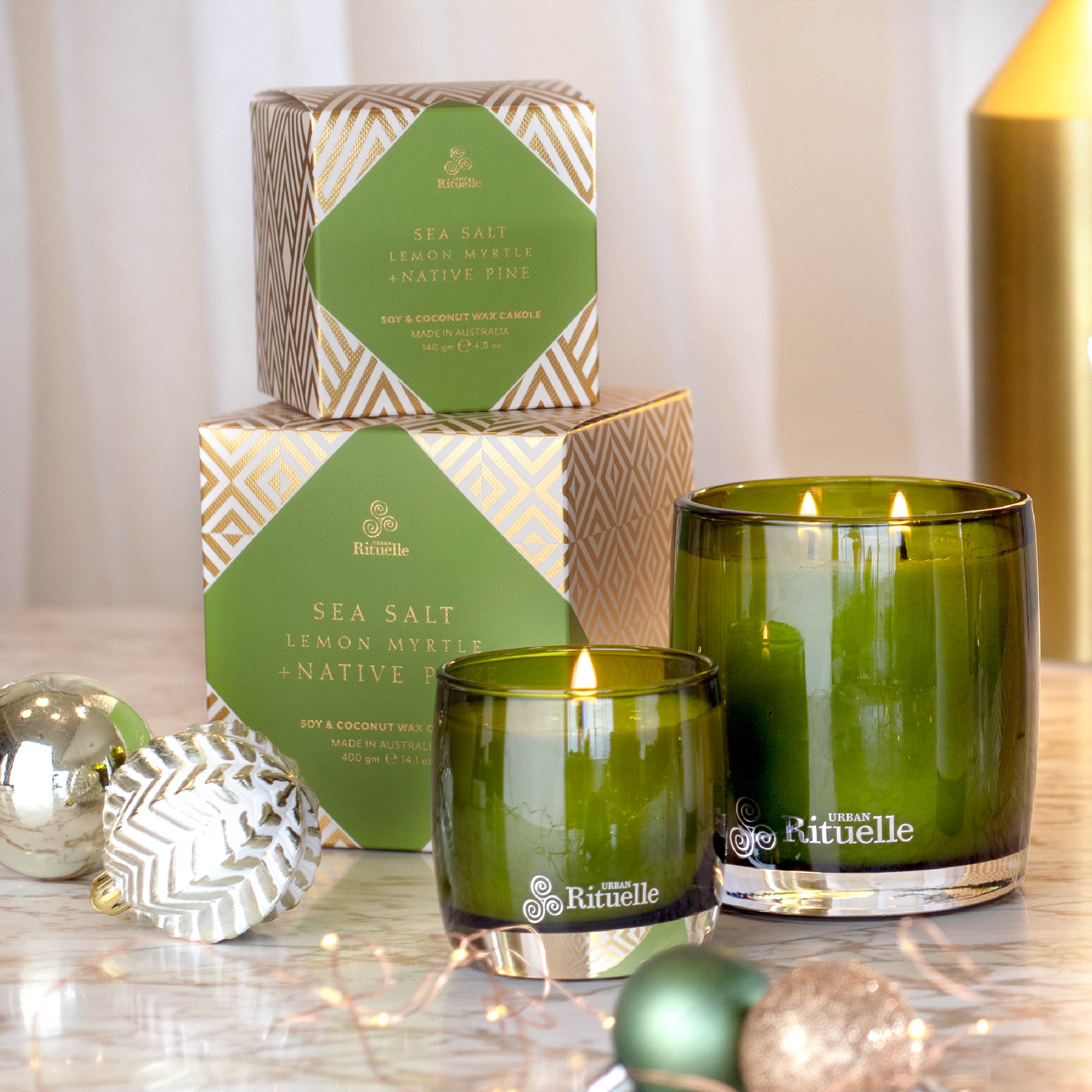 Sea Salt, Lemon Myrtle + Native Pine <br> Scented Soy Candle | 400gm