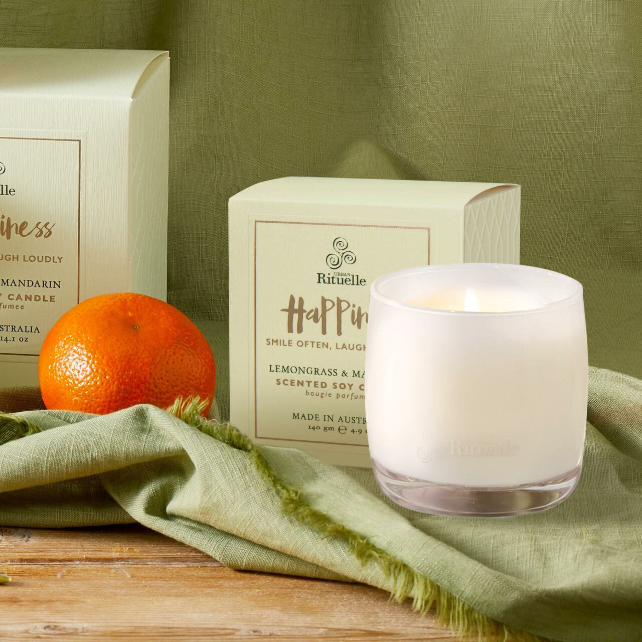 Happiness • Lemongrass & Mandarin<br> TESTER: Scented Soy Candle - 140gm